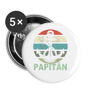 Papitän Vater Papa Kapitän Retro Anker Vatertag - Buttons groß 56 mm (5er Pack) - Weiß - Vorne