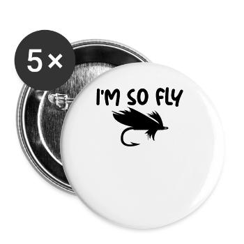 Ich fliege so lustiger Angler Fliegenfischerfische - Buttons groß 56 mm (5er Pack) - Weiß - Vorne