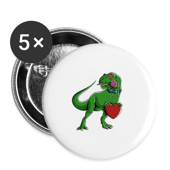 Valentine's Day love dinosaurs with heart - Buttons large 2.2''/56 mm (5-pack) - white - Front