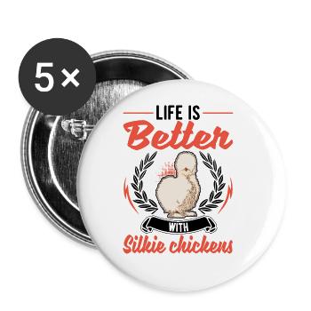 Life is better with a silk chicken - Buttons large 2.2''/56 mm (5-pack) - white - Front