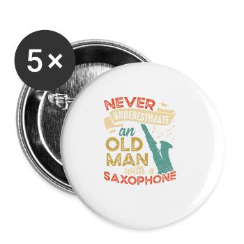 Vieil homme avec un musicien de jazz saxophone - Lot de 5 grands badges (56 mm) - blanc - Devant