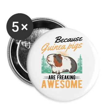 Meerschweinchen Geschenk Guinea Pig - Buttons groß 56 mm (5er Pack) - Weiß - Vorne