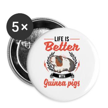 Guinea Pig Gift Guinea Pig - Buttons large 2.2''/56 mm (5-pack) - white - Front