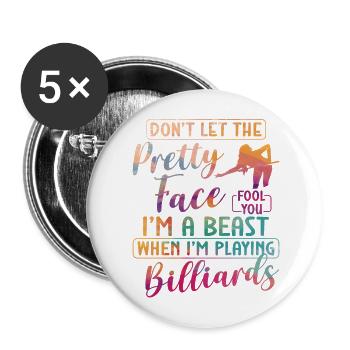 Billiards Pool Player Ball Girl - Buttons large 2.2''/56 mm (5-pack) - white - Front