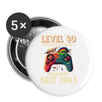 1983 Level 40 Jahre Gaming 40er 40 Geburtstag - Buttons groß 56 mm (5er Pack) - Weiß - Vorne