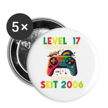 2006 Level 17 Jahre Gaming 17er 17 Geburtstag - Buttons groß 56 mm (5er Pack) - Weiß - Vorne