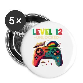 Level 12 Years Gaming 12er 12 Birthday - Buttons large 2.2''/56 mm (5-pack) - white - Front