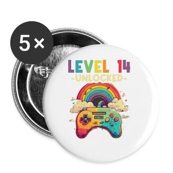 Level 14 Years Gaming 14er 14 Birthday - Buttons large 2.2''/56 mm (5-pack) - white - Front