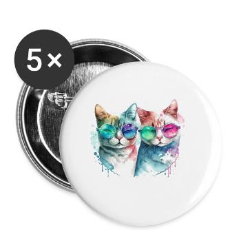 Des chats cool avec des lunettes de soleil pour la Saint-Valentin - Lot de 5 grands badges (56 mm) - blanc - Devant