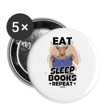 Manger des livres de sommeil Répéter - Lot de 5 grands badges (56 mm) - blanc - Devant