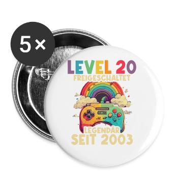 2003 Level 20 Jahre Gaming 20er 20 Geburtstag - Buttons groß 56 mm (5er Pack) - Weiß - Vorne