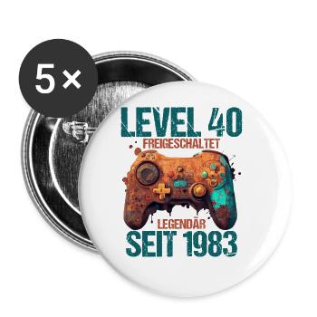 1983 Level 40 Jahre Gaming 40er 40 Geburtstag - Buttons groß 56 mm (5er Pack) - Weiß - Vorne