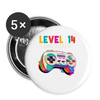 Level 14 Years Gaming 14er 14 Birthday - Buttons large 2.2''/56 mm (5-pack) - white - Front