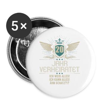 20 Jahr verheiratet weiß alles 20.Hochzeitstag - Buttons groß 56 mm (5er Pack) - Weiß - Vorne