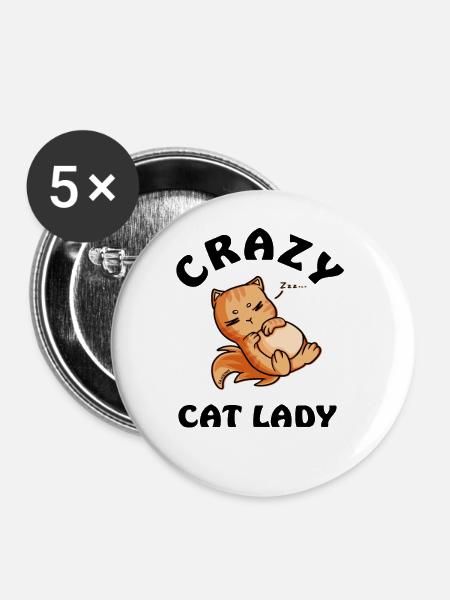 Crazy Cat Lady - Buttons groß 56 mm (5er Pack) - Weiß