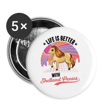 La vie est avec un poney Shetland - Lot de 5 grands badges (56 mm) - blanc - Devant