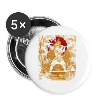 Samurai Japanische Kunst Vintage Kämpfer Retro - Buttons groß 56 mm (5er Pack) - Weiß - Vorne