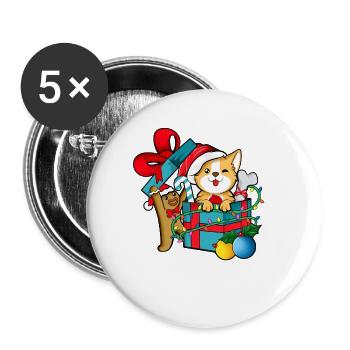 Avec homme en pain d’épice dans un cadeau - Corgi Christmas - Lot de 5 grands badges (56 mm) - blanc - Devant