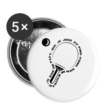 Papy | Joueurs de ping-pong | Pongiste - Lot de 5 grands badges (56 mm) - blanc - Devant