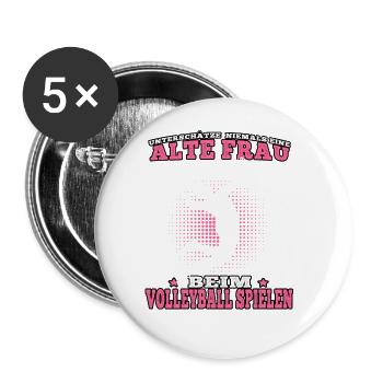Alte Frau Volleyball spielen Volleyballerin - Buttons groß 56 mm (5er Pack) - Weiß - Vorne