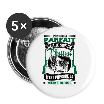 Chasseur Humour - Lot de 5 grands badges (56 mm) - blanc - Devant