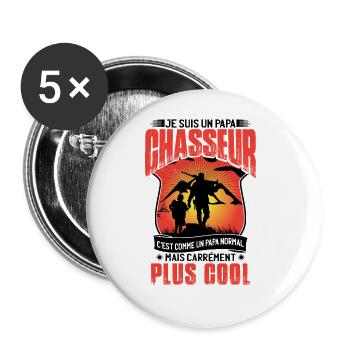 Je Suis Un Papa Chasseur - Lot de 5 grands badges (56 mm) - blanc - Devant