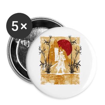 Samurai Japanische Kunst Vintage Kämpfer Retro - Buttons groß 56 mm (5er Pack) - Weiß - Vorne