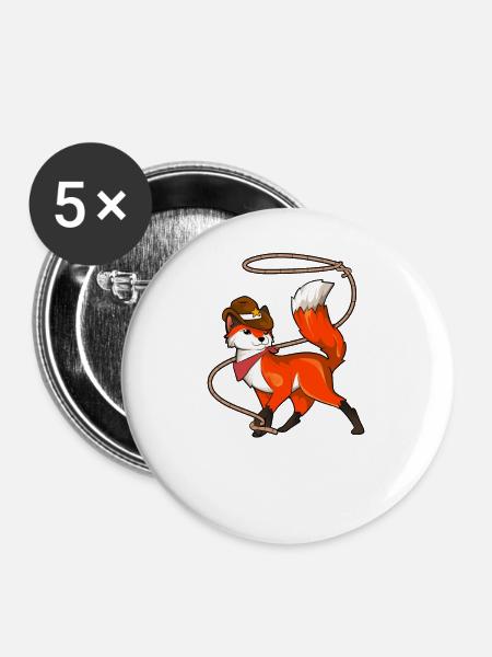 Cartoon Cowboy Fuchs - Buttons groß 56 mm (5er Pack) - Weiß