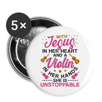 Violin Violinist Jesus Faith - Buttons groß 56 mm (5er Pack) - Weiß - Vorne