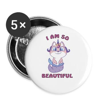 I am a beautiful cat mermaid unicorn - Buttons large 2.2''/56 mm (5-pack) - white - Front