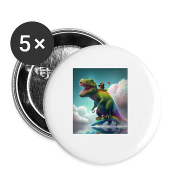 Funny Cartoon Otters Otter Riding Green Dinosaur - Buttons large 2.2''/56 mm (5-pack) - white - Front
