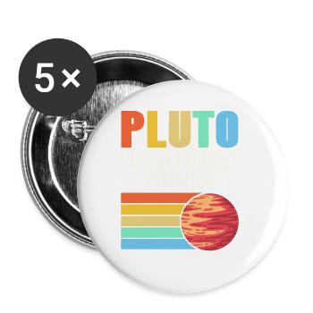 PLUTO Never Forget 1930 -2006 Cool Retro Planet - Buttons large 2.2''/56 mm (5-pack) - white - Front
