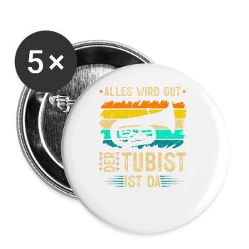Tuba Alles Wird Gut, Retro Blasmusik Bass B Tuba - Buttons groß 56 mm (5er Pack) - Weiß - Vorne