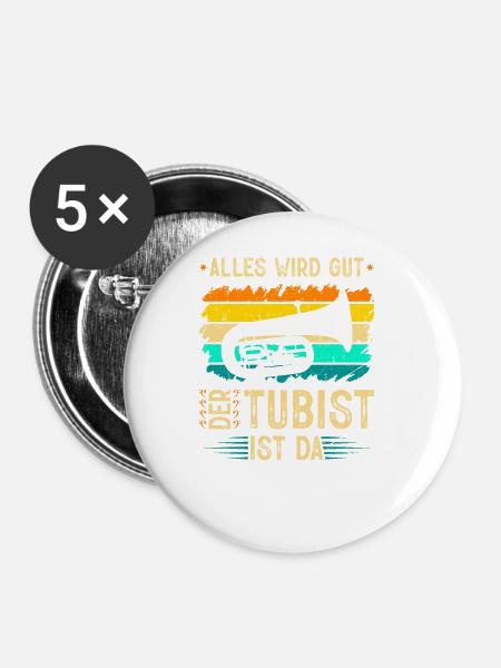 Tuba Alles Wird Gut, Retro Blasmusik Bass B Tuba - Buttons groß 56 mm (5er Pack) - Weiß
