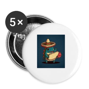 Axolotl portant Sombrero Kawaii Axolotl mangeant - Lot de 5 grands badges (56 mm) - blanc - Devant