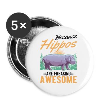 Hippo Gift Hippo Hippo - Buttons large 2.2''/56 mm (5-pack) - white - Front