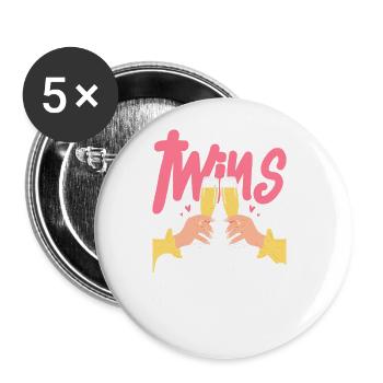 Twin siblings party with glass - Buttons large 2.2''/56 mm (5-pack) - white - Front