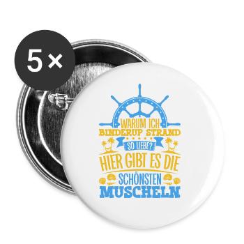 Muscheln - Warum ich Binderup Strand so liebe - Buttons groß 56 mm (5er Pack) - Weiß - Vorne