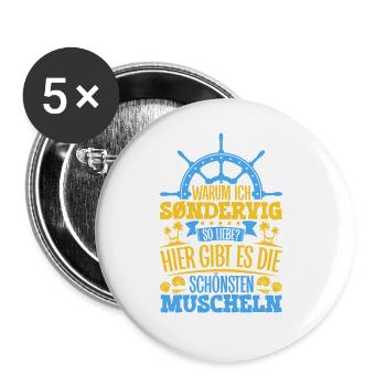Schöne Muscheln - Warum ich Søndervig so liebe - Buttons groß 56 mm (5er Pack) - Weiß - Vorne