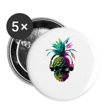 EDM Music Rave Festival Ananas Techno - Lot de 5 grands badges (56 mm) - blanc - Devant