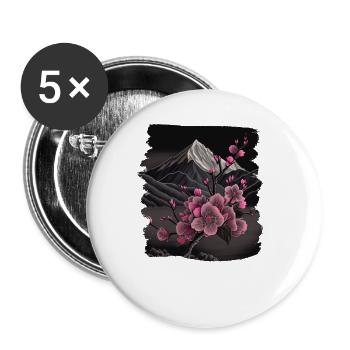Temple japonais vintage des fleurs de cerisier Sakura - Lot de 5 grands badges (56 mm) - blanc - Devant