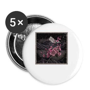 Vintage Japanische Sakura Kirschblüten Tempel - Buttons groß 56 mm (5er Pack) - Weiß - Vorne