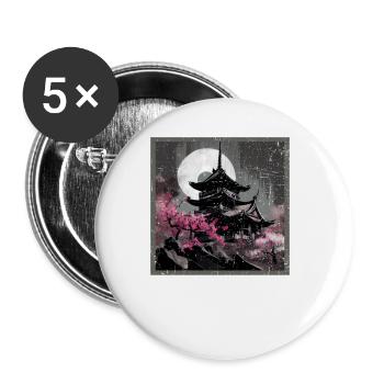 Temple japonais vintage des fleurs de cerisier Sakura - Lot de 5 grands badges (56 mm) - blanc - Devant