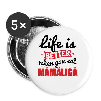 Mangez de la nourriture roumaine Mamaliga - Lot de 5 grands badges (56 mm) - blanc - Devant