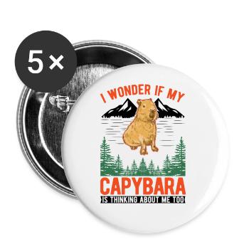 Capybara Wasserschwein Capibara - Buttons groß 56 mm (5er Pack) - Weiß - Vorne