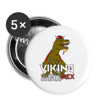 Wikinger T-Rex Geschenk - Buttons groß 56 mm (5er Pack) - Weiß - Vorne