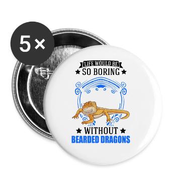 Bearded Dragon Gift Bearded Dragon Pogona - Buttons large 2.2''/56 mm (5-pack) - white - Front