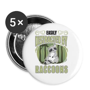 Facilement distrait par le raton laveur Waschbär - Lot de 5 grands badges (56 mm) - blanc - Devant
