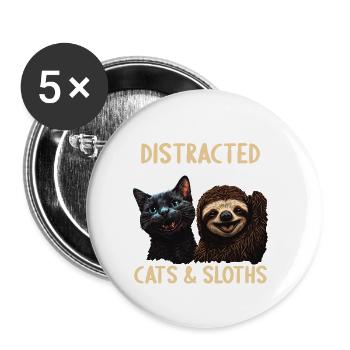 Easily distracted by cats and sloths - Buttons large 2.2''/56 mm (5-pack) - white - Front
