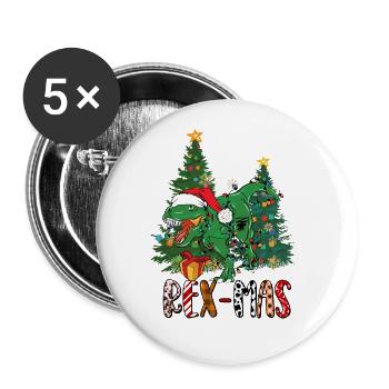 Dinosaurier T-rex Trex Tyrannosaurus Saurier Xmas - Buttons groß 56 mm (5er Pack) - Weiß - Vorne